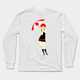 Girl with umbrella on the beach 20s Long Sleeve T-Shirt